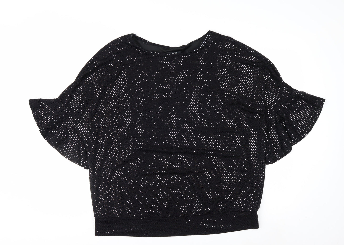 Wallis Womens Black Sequin Tunic Blouse Size L Party Top