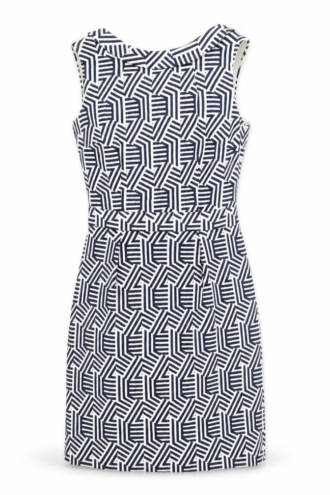 Boden Women’s Blue White Geometric Sheath Dress Size 10 Sleeveless