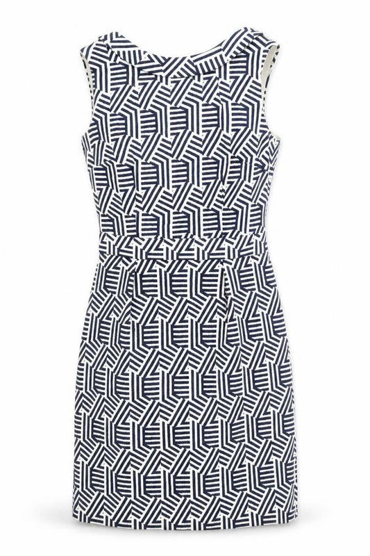 Boden Women’s Blue White Geometric Sheath Dress Size 10 Sleeveless