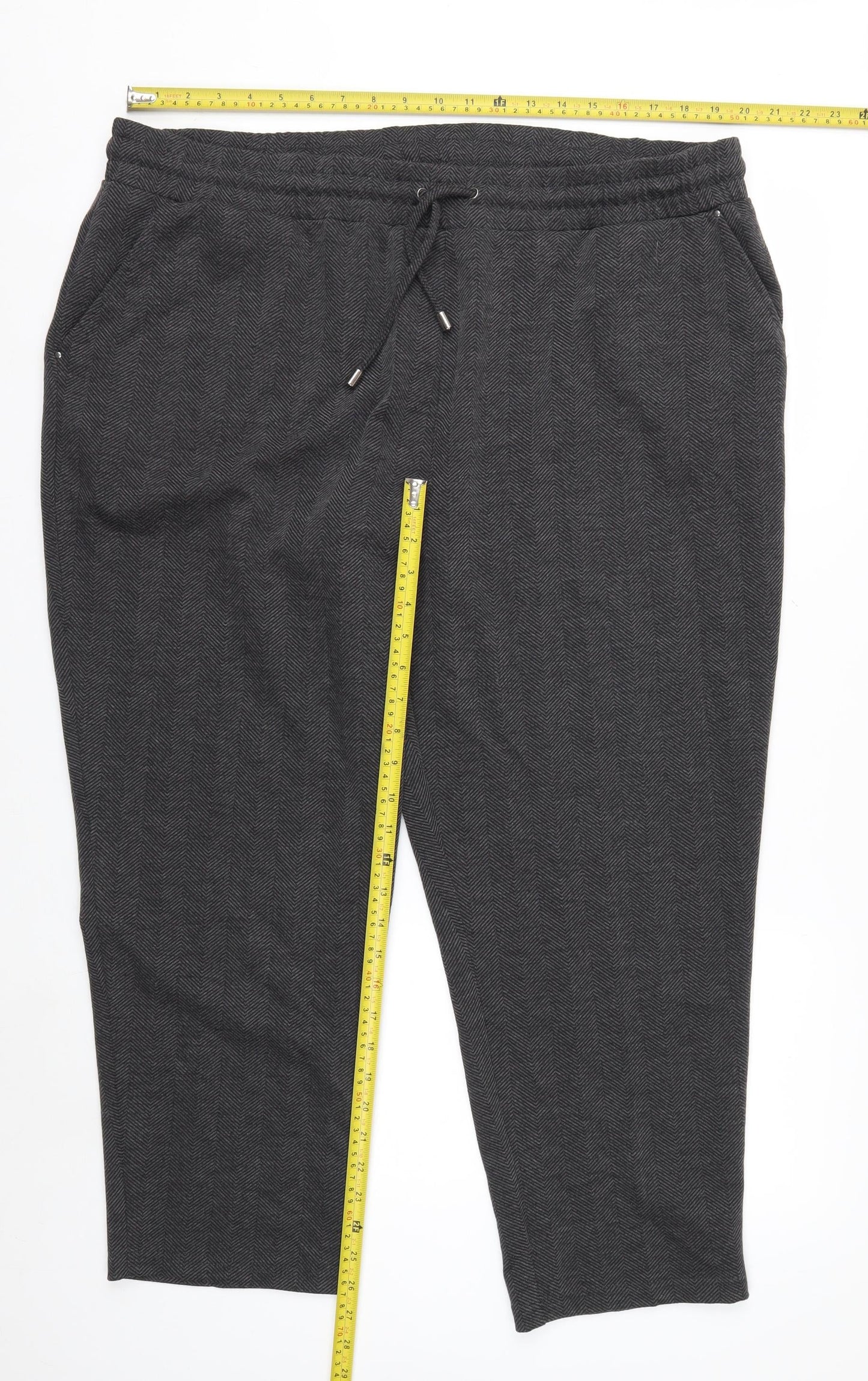 Bonmarché Womens Grey Herringbone Straight Leg Trousers Size 22