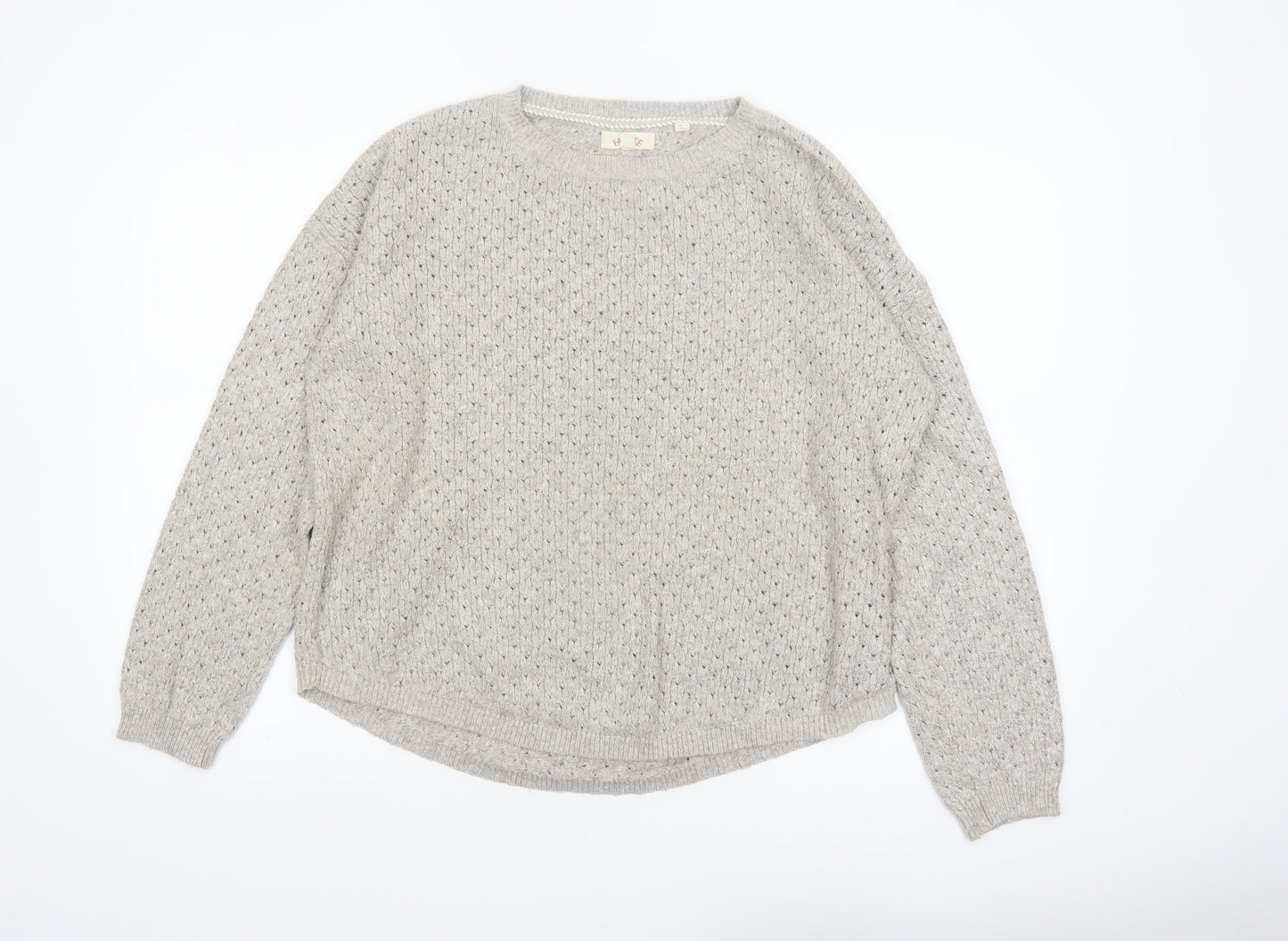 Fat Face Women’s Beige Knit Crew Neck Jumper UK 16 Cotton Blend