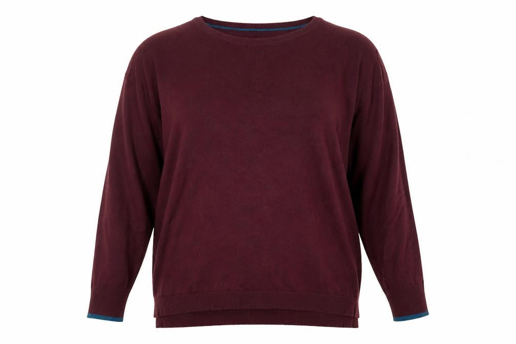 Joules Women Burgundy Knit Pullover Jumper UK 18 Acrylic Cotton Blend