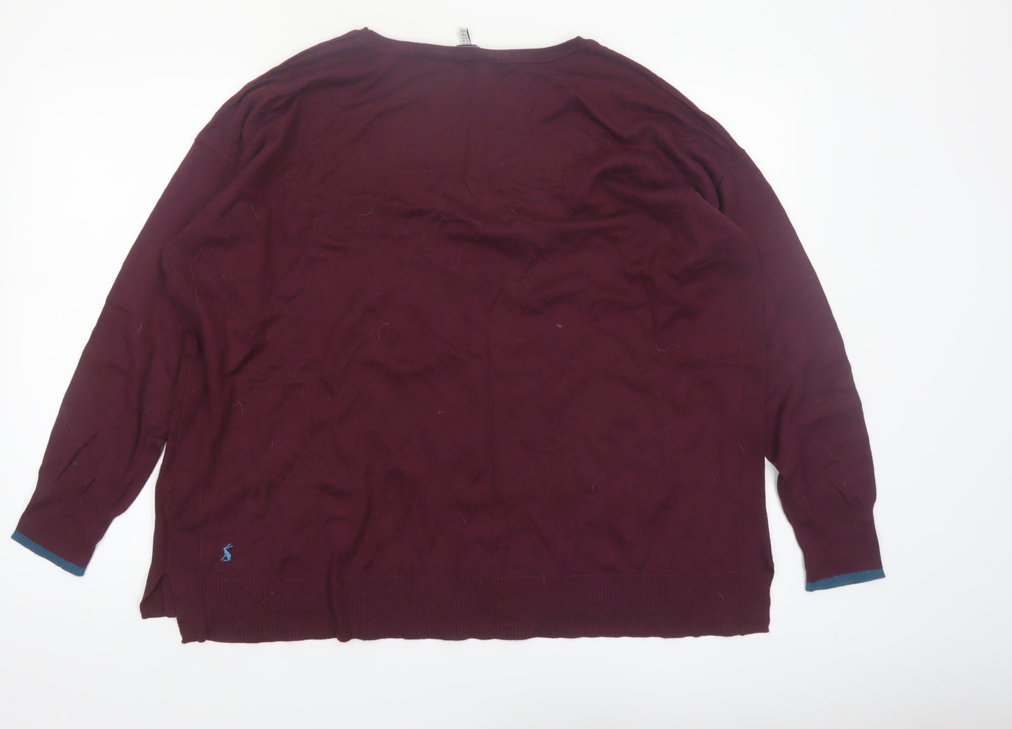Joules Women Burgundy Knit Pullover Jumper UK 18 Acrylic Cotton Blend