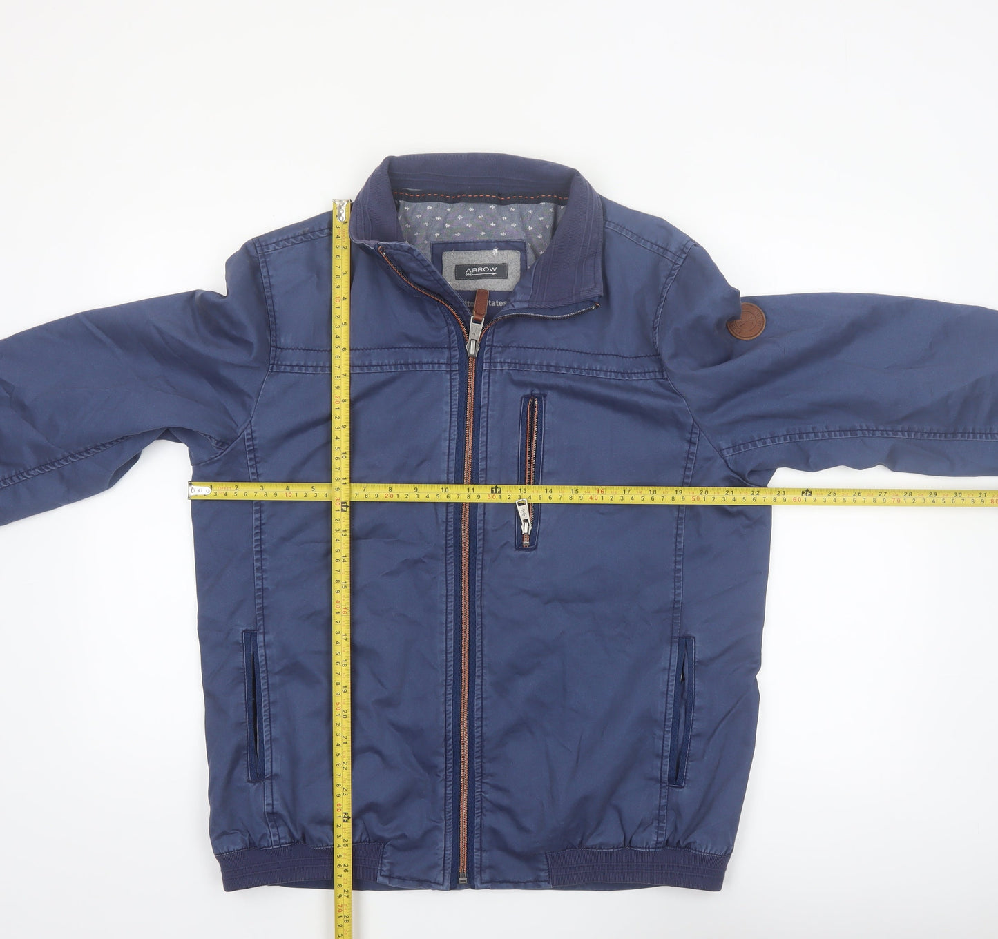 Arrow Men's Blue Cotton Bomber Jacket Size M Full Zip Casual