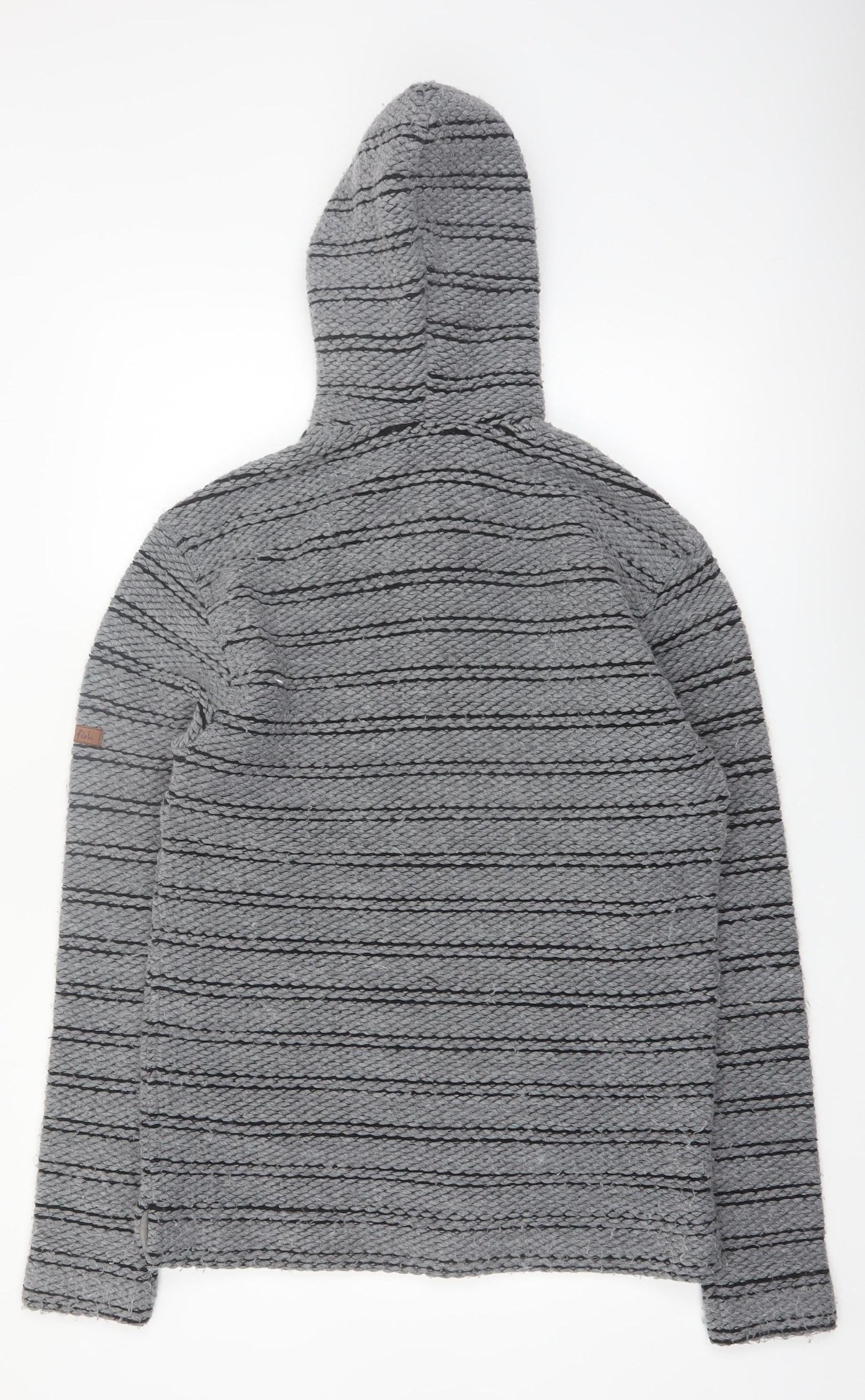 Weird Fish Men's Grey Henley Knit Hoodie Small Hooded Striped Jumper