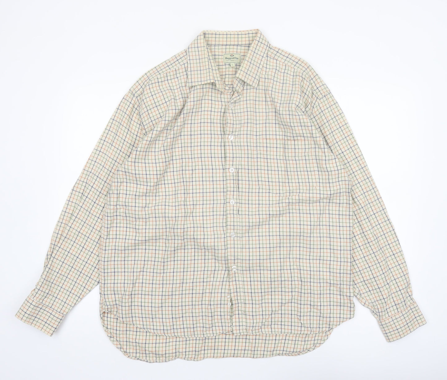 Hoggs of Fife Men's Beige Check Long Sleeve Button-Up Shirt L