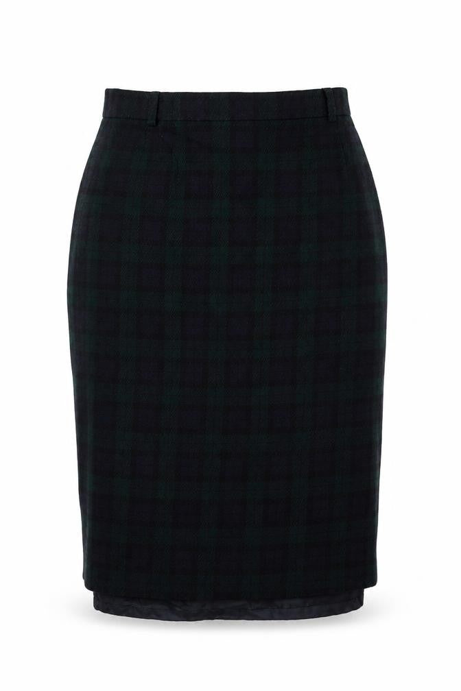 Viyella Women Green Plaid Wool Pencil Midi Skirt UK 12