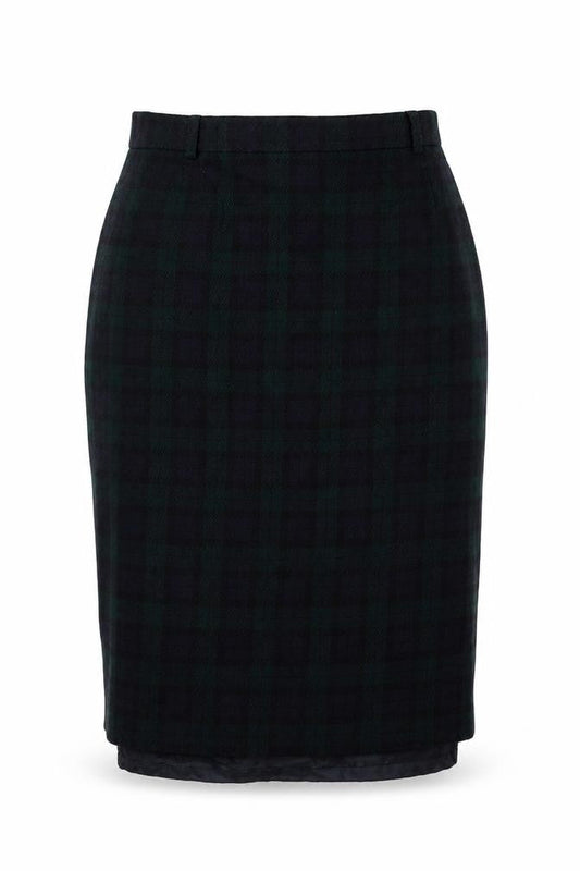 Viyella Women Green Plaid Wool Pencil Midi Skirt UK 12