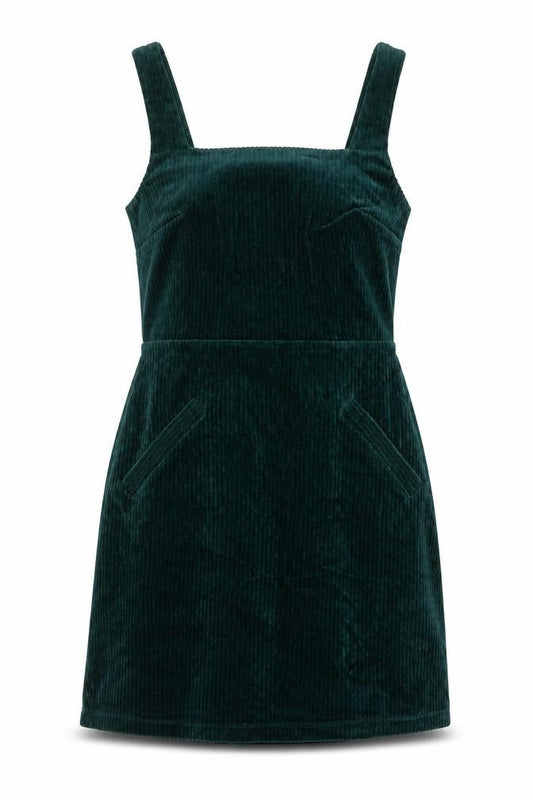 Topshop Tall Green Corduroy Pinafore Dress UK 8 Women's Short