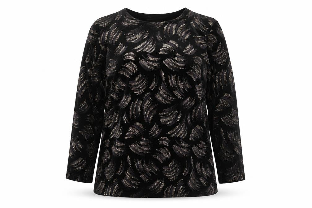 EWM Women's Black Velvet Glitter Tunic Blouse Size L
