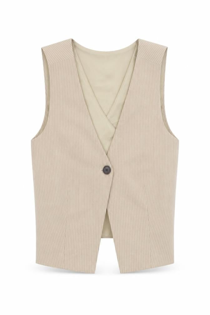 Pull&Bear Women’s Beige Cropped Sleeveless V-Neck Waistcoat M