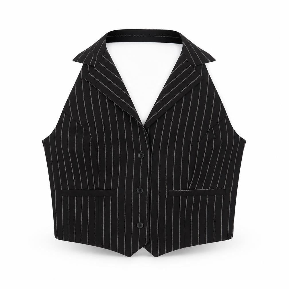 Urban Outfitters Women’s Black Pinstripe Halter Cropped Blouse L