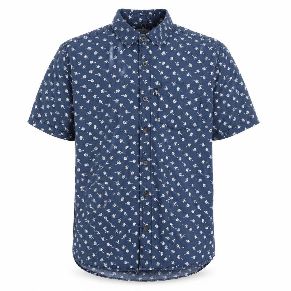 U.S. Polo Assn. Men's Blue Tropical Print Cotton Short Sleeve Shirt L