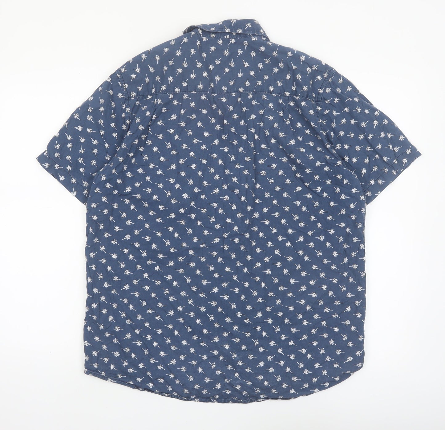 U.S. Polo Assn. Men's Blue Tropical Print Cotton Short Sleeve Shirt L