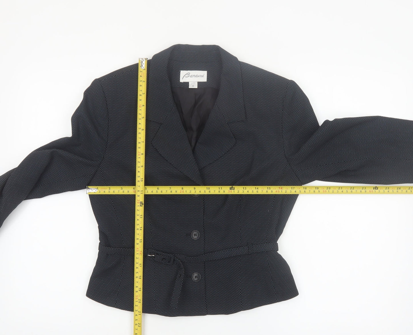 Barami Women's Black Size 10 Notch Lapel Belted Blazer Jacket