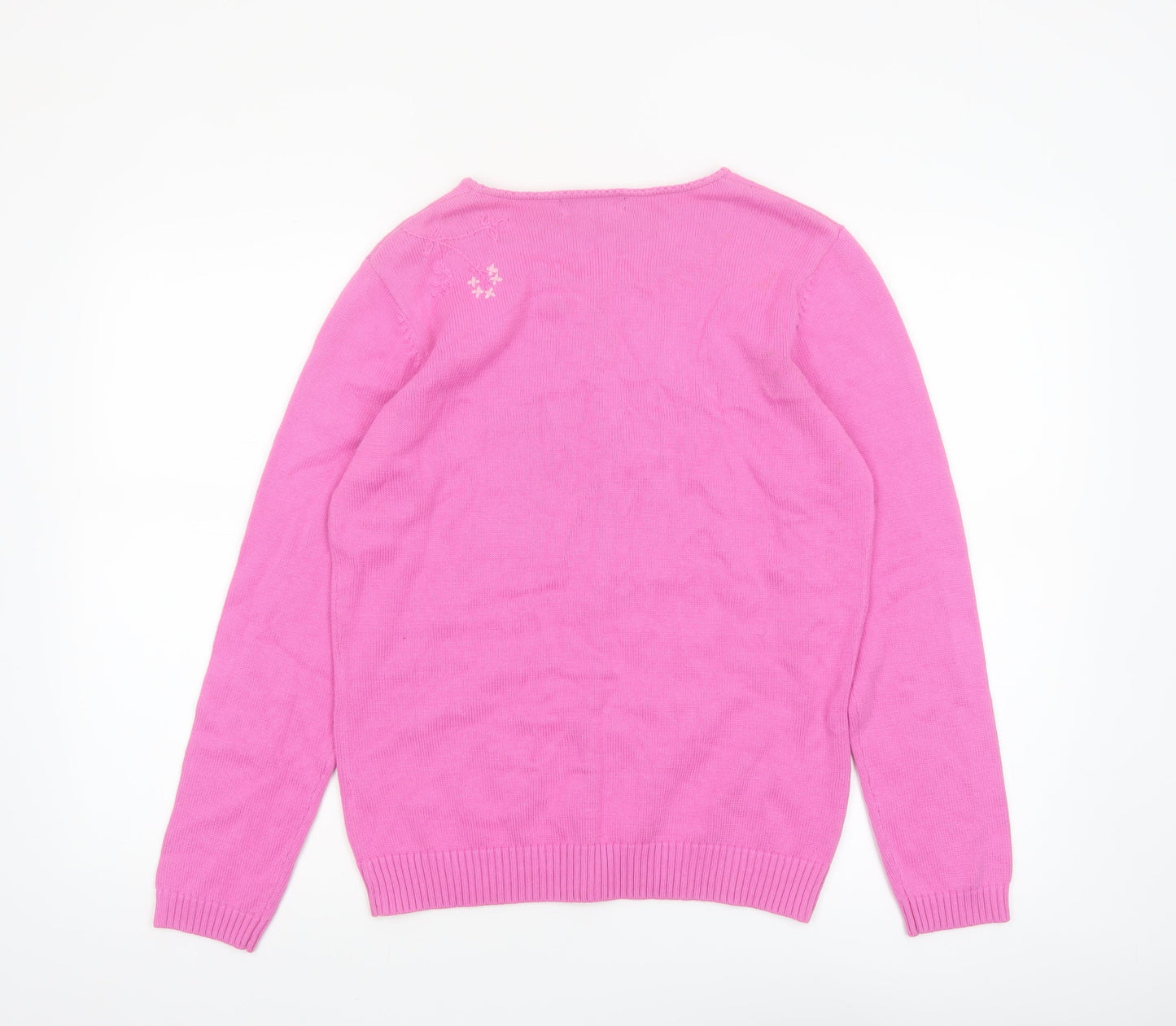 Tulchan Women Pink Embroidered Cotton Button Jacket M