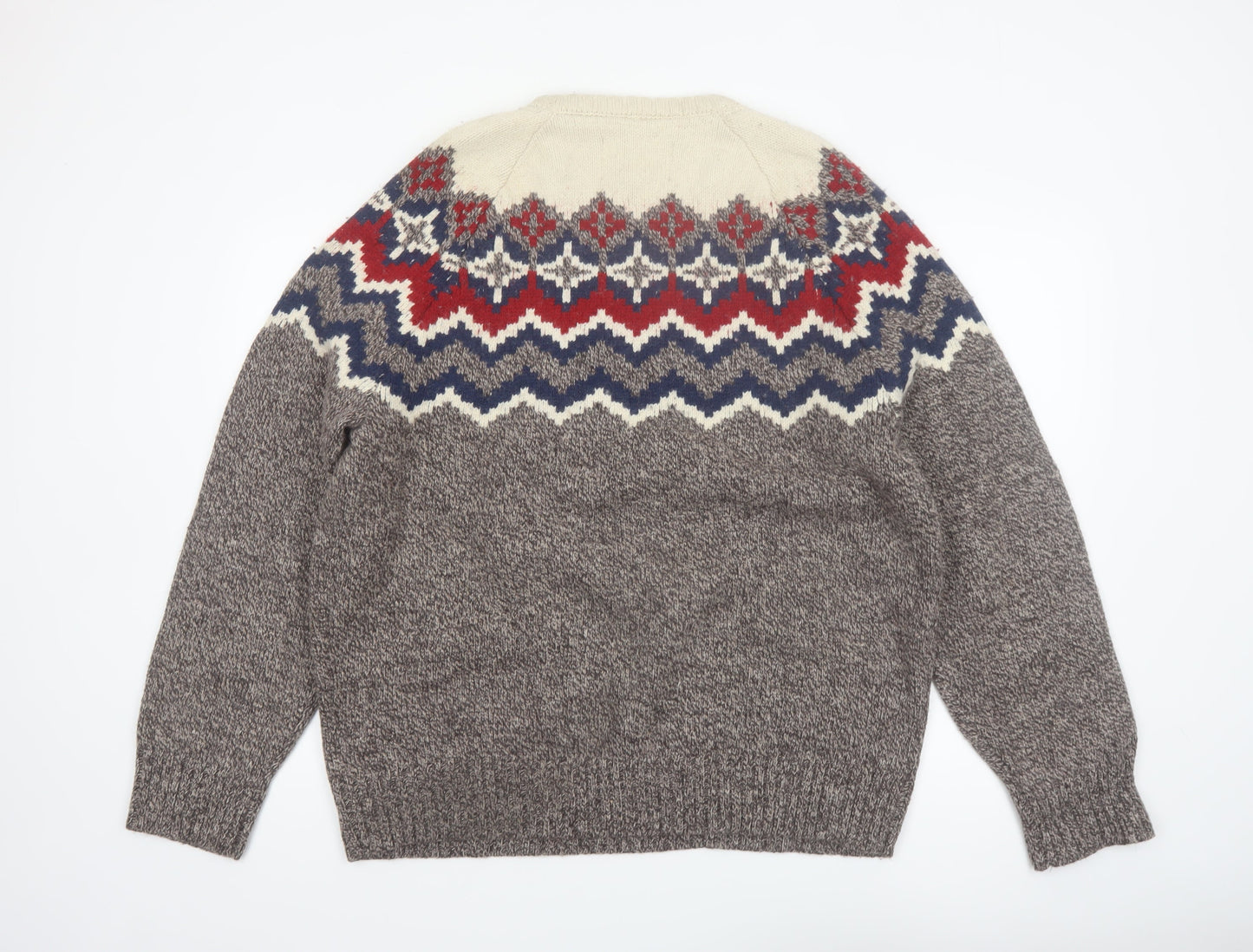 Eddie Bauer Men's Multicoloured Fair Isle Wool Blend Crew Neck Jumper XL