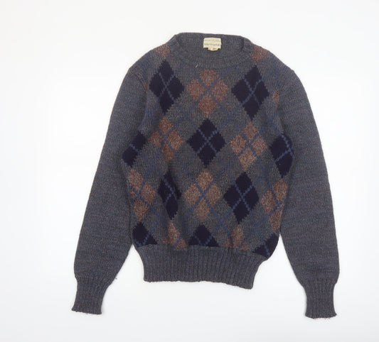 Tricots St. Raphael Mens Grey Argyle Wool Jumper Small