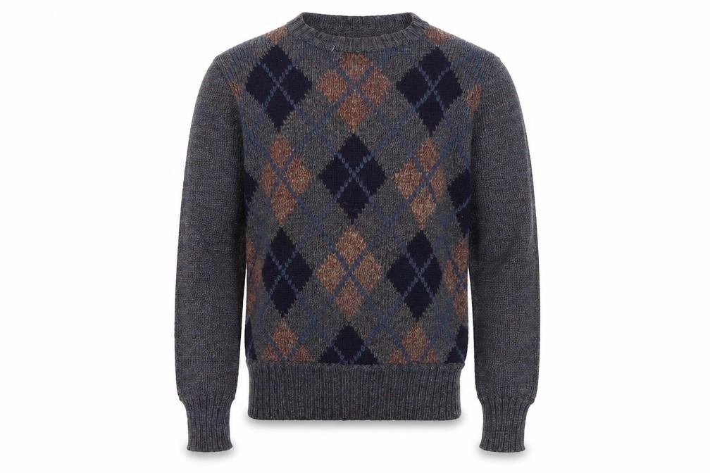 Tricots St. Raphael Mens Grey Argyle Wool Jumper Small