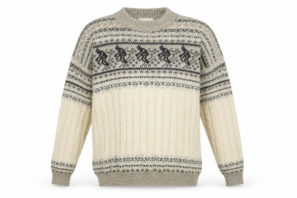 Comfort Zone Men’s Beige Fair Isle Cable-Knit Pullover Jumper XL