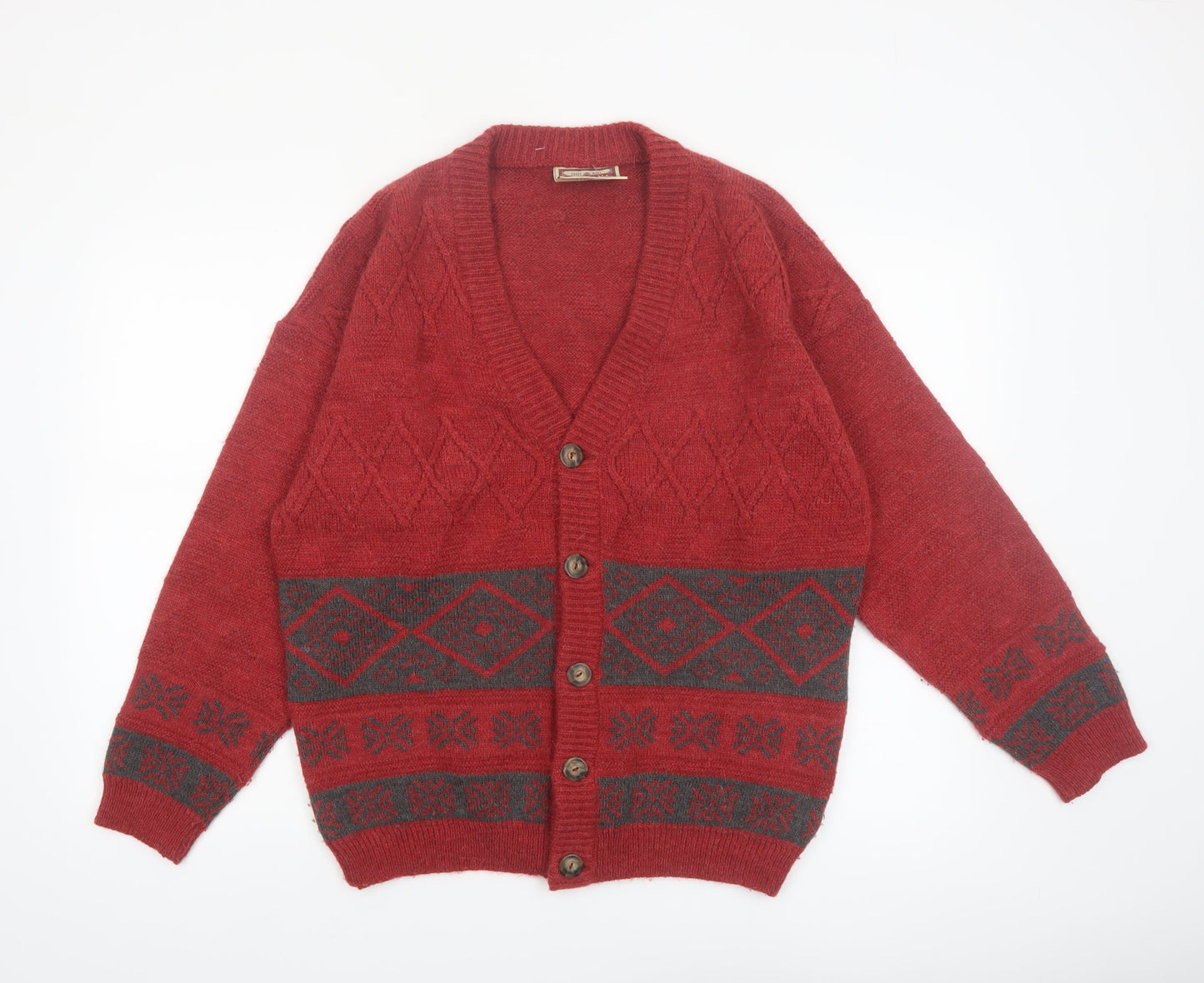 Luidiana Company Men's Red Wool Alpaca Cardigan M Fair Isle Knit
