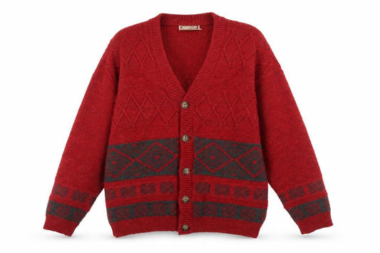 Luidiana Company Men's Red Wool Alpaca Cardigan M Fair Isle Knit