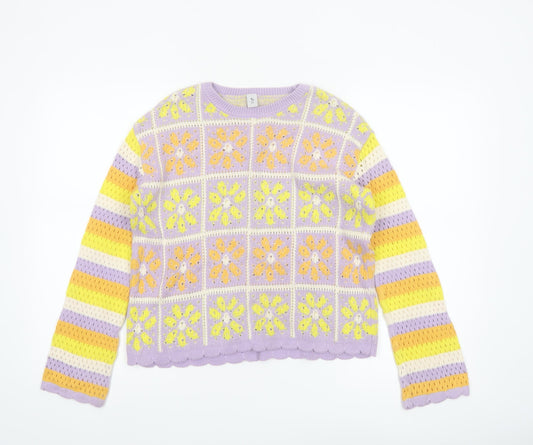 Tu Girls Lilac Yellow Crochet Knit Cotton Pullover Jumper 12 Years
