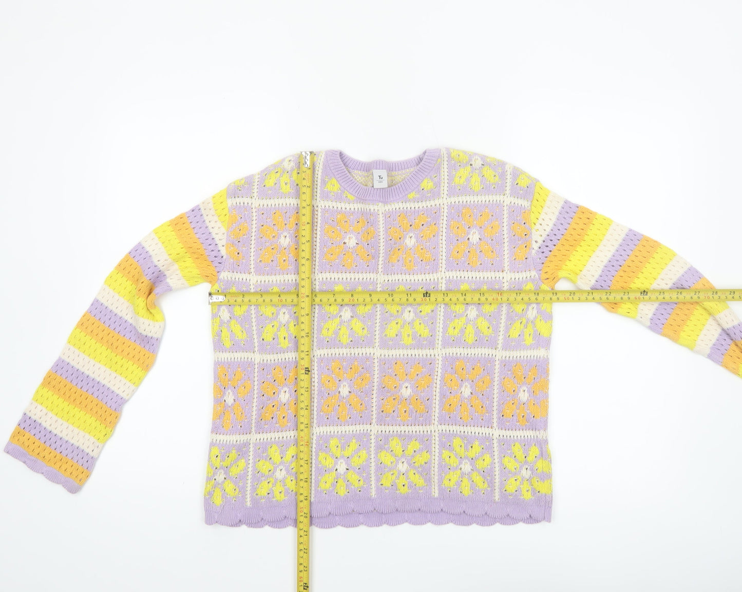 Tu Girls Lilac Yellow Crochet Knit Cotton Pullover Jumper 12 Years