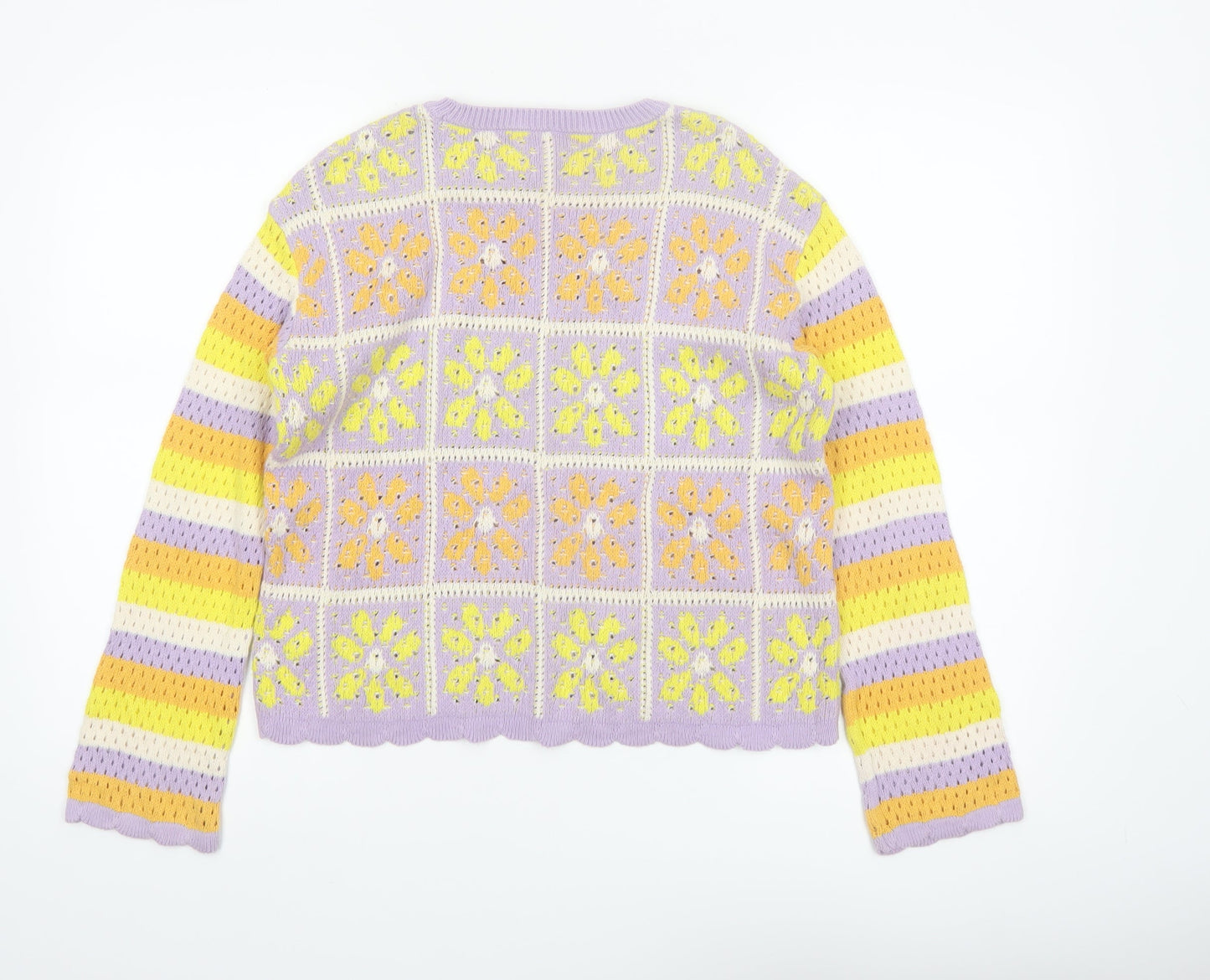 Tu Girls Lilac Yellow Crochet Knit Cotton Pullover Jumper 12 Years