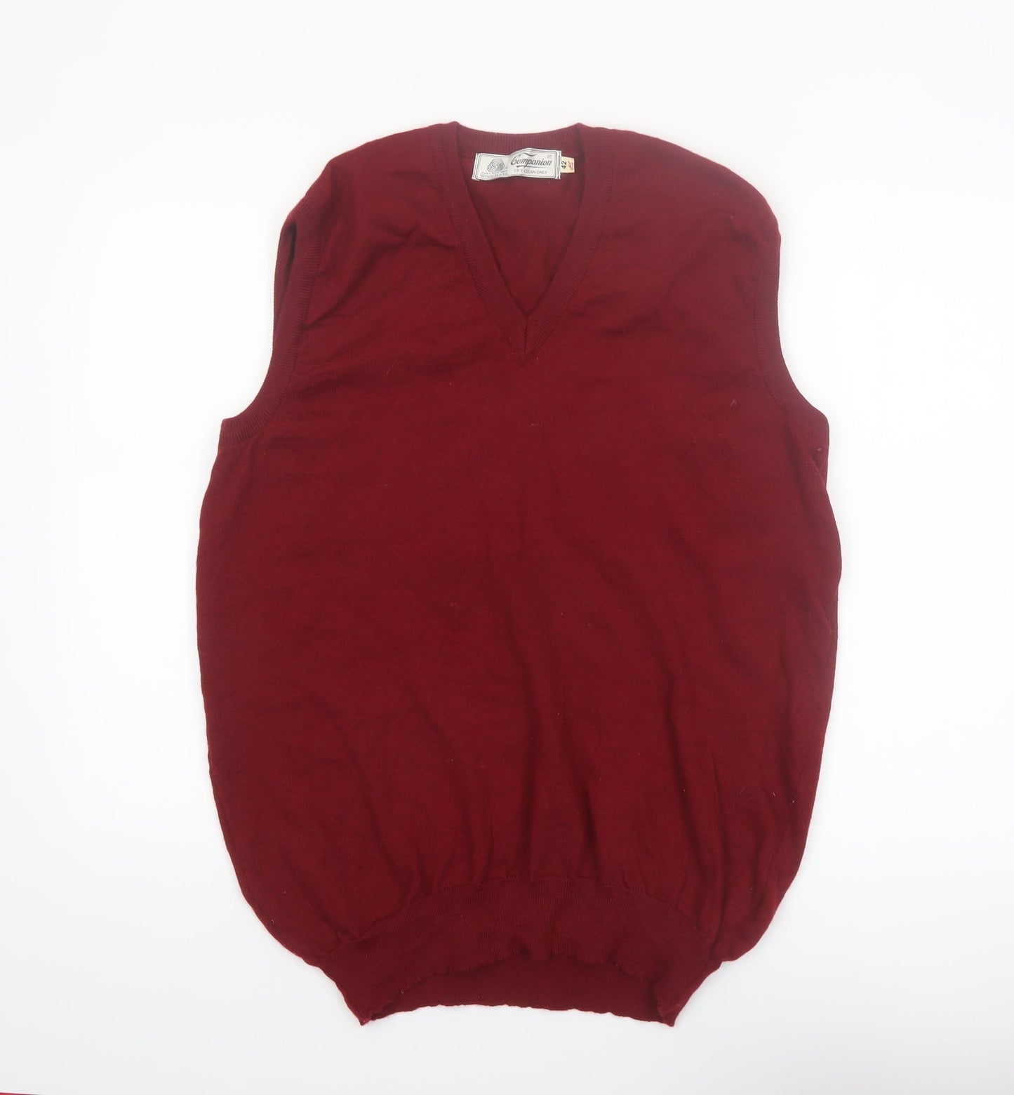 Companion Mens Red Wool V-Neck Sleeveless Vest Jumper L
