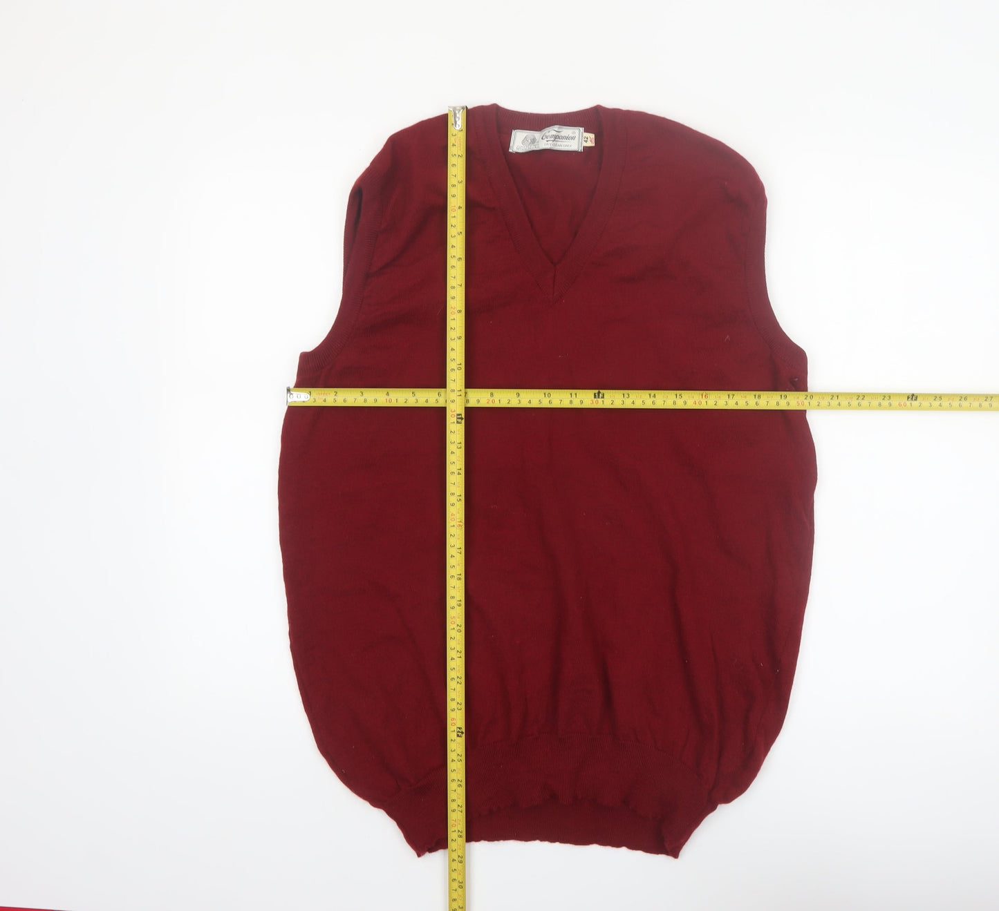 Companion Mens Red Wool V-Neck Sleeveless Vest Jumper L