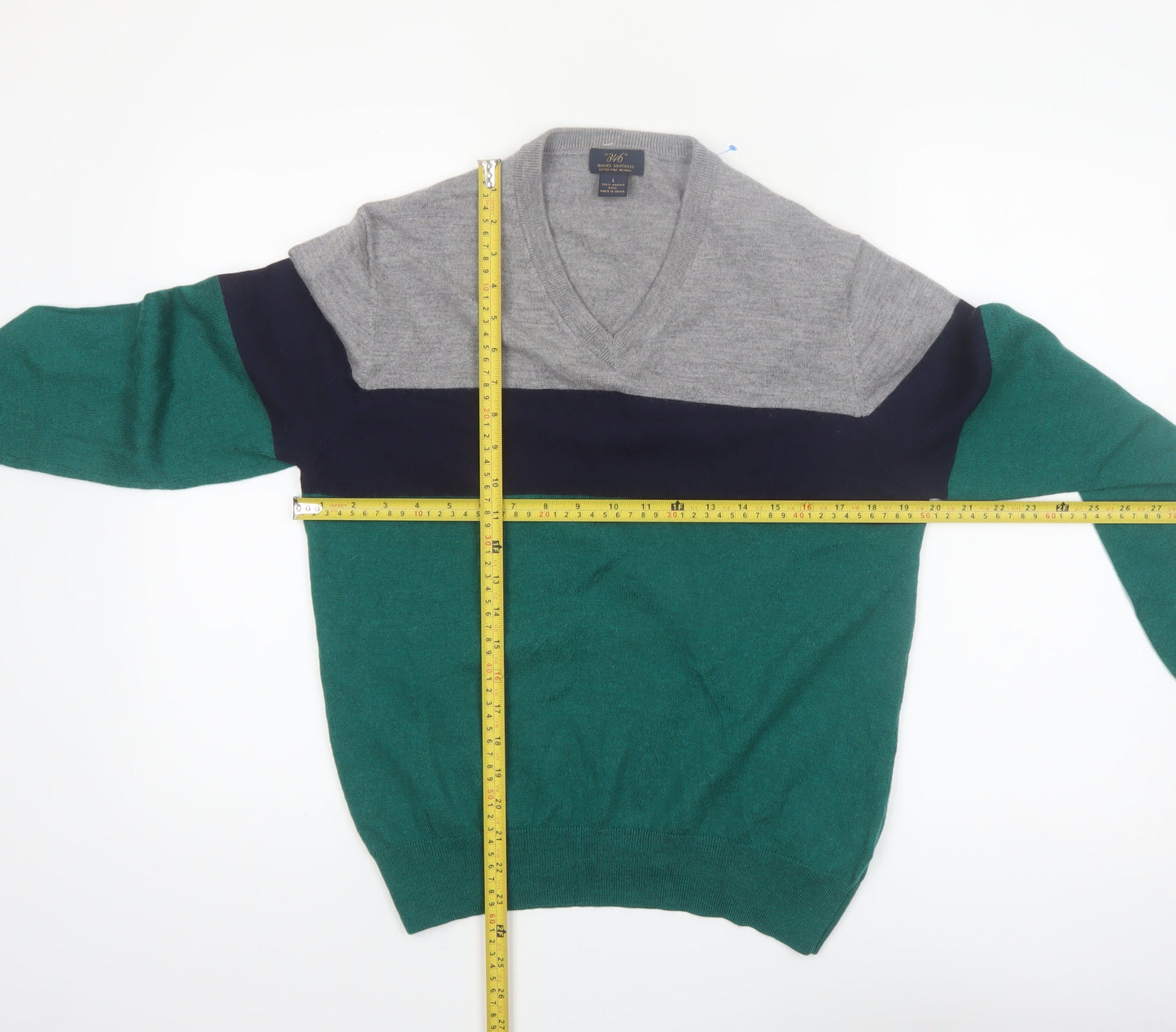 Brooks Brothers Men's Green Wool V-Neck Pullover Jumper Size L