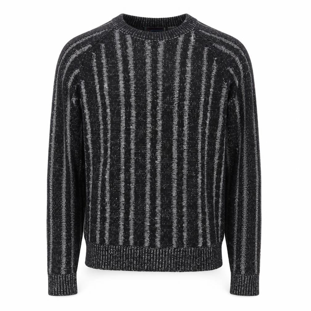 Sweater Graphix Men's Black Striped Acrylic Crew Neck Jumper L Vintage