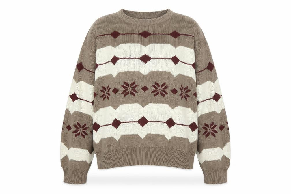 CROSS-WOODS Women's Brown Fair Isle Knit Pullover Jumper M