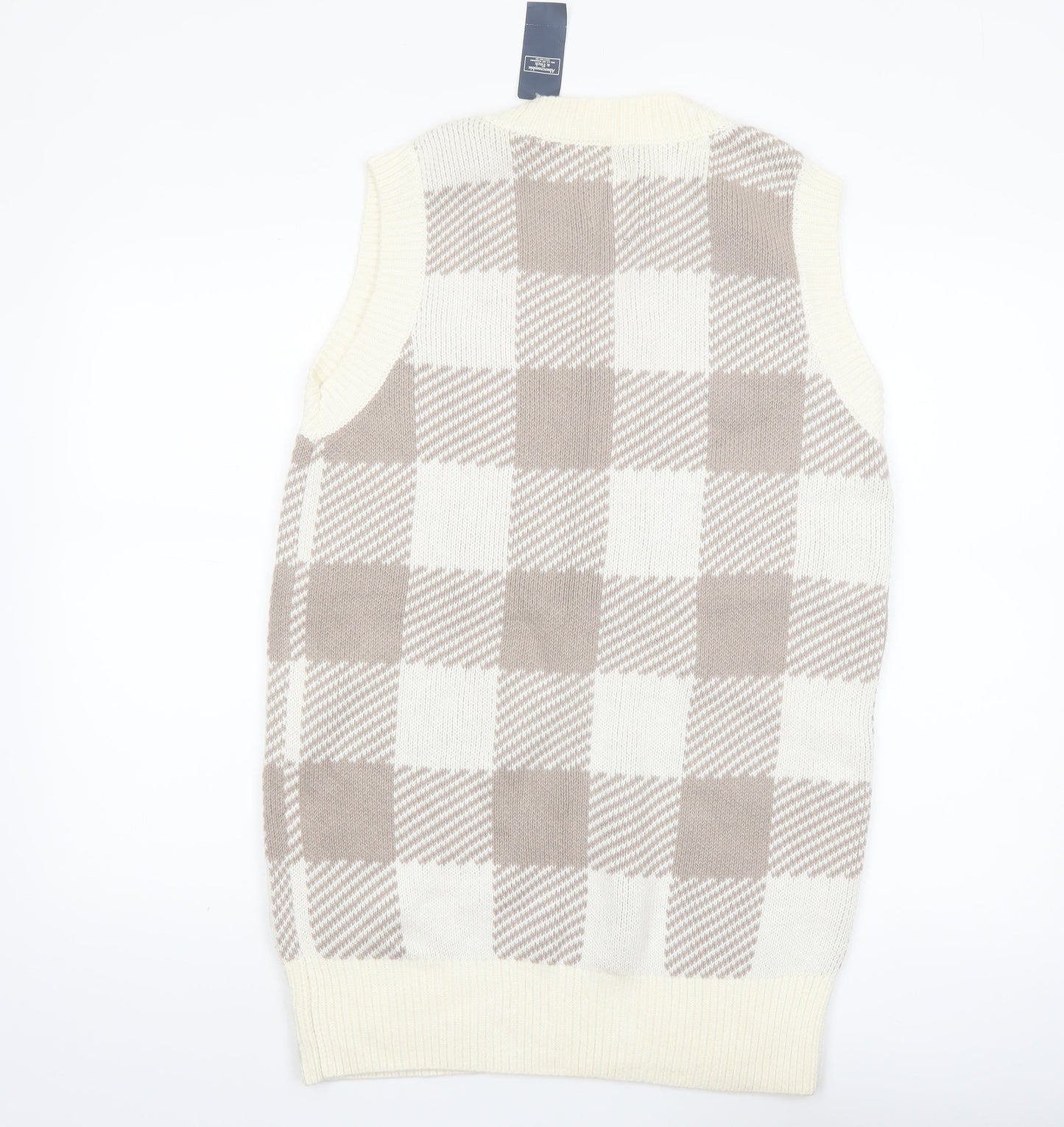 Abercrombie & Fitch Women's Beige Check Knit V-Neck Vest XS