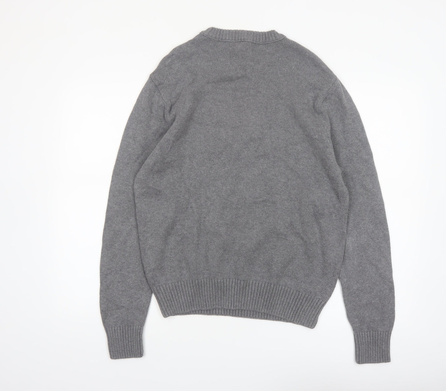 Dockers Men's Grey Check Cotton Crew Neck Pullover Jumper Medium