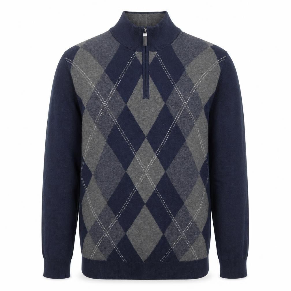 Tasso Elba Men’s Blue Argyle Cotton 1/2 Zip Jumper Size L