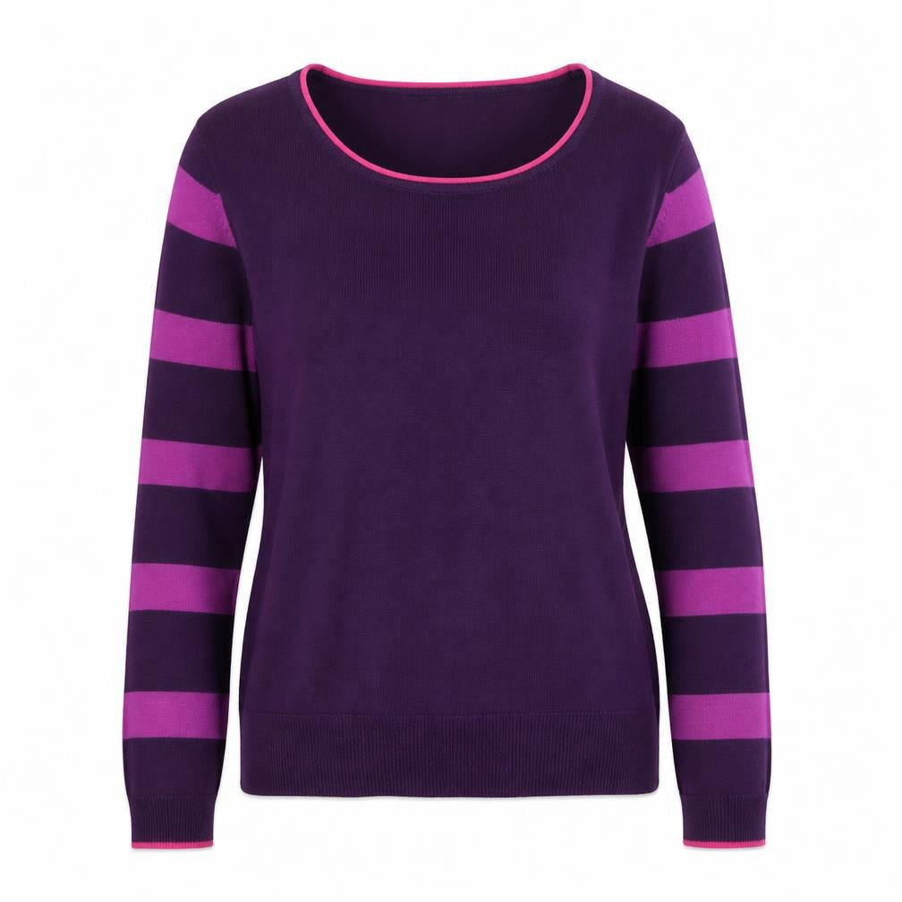 M&Co Women Purple Striped Button Back Long Sleeve Knit Cardigan Size 14