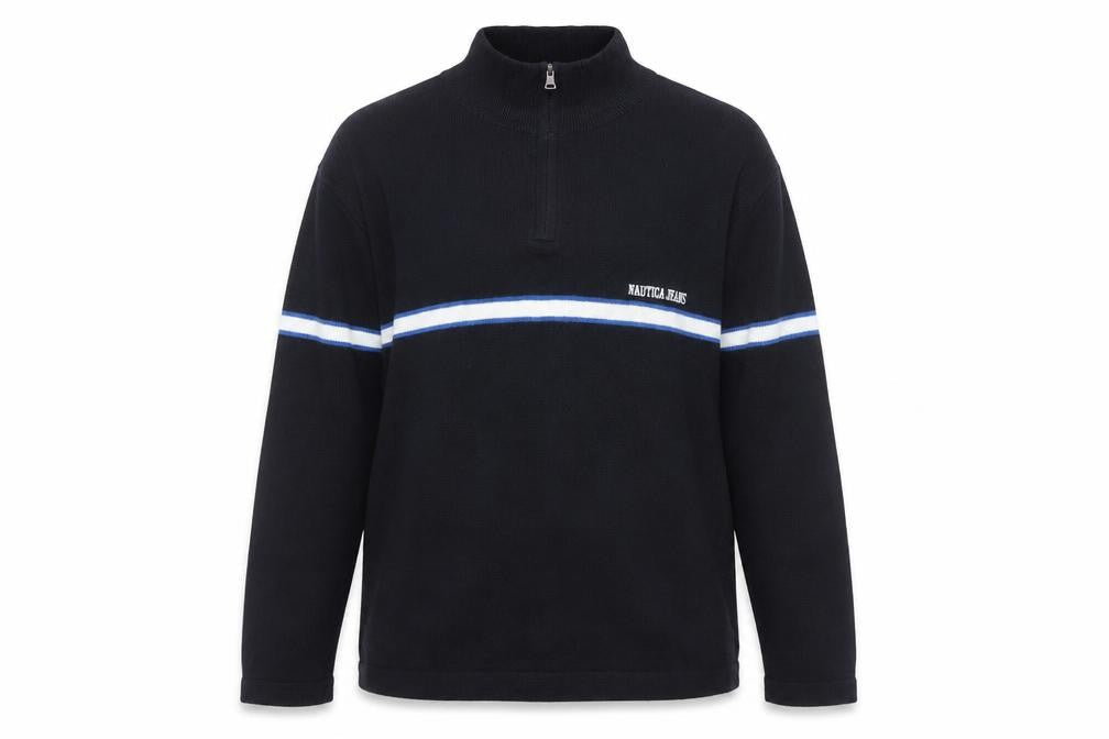 Nautica Mens Black XL 1/4 Zip Cotton Knit Jumper