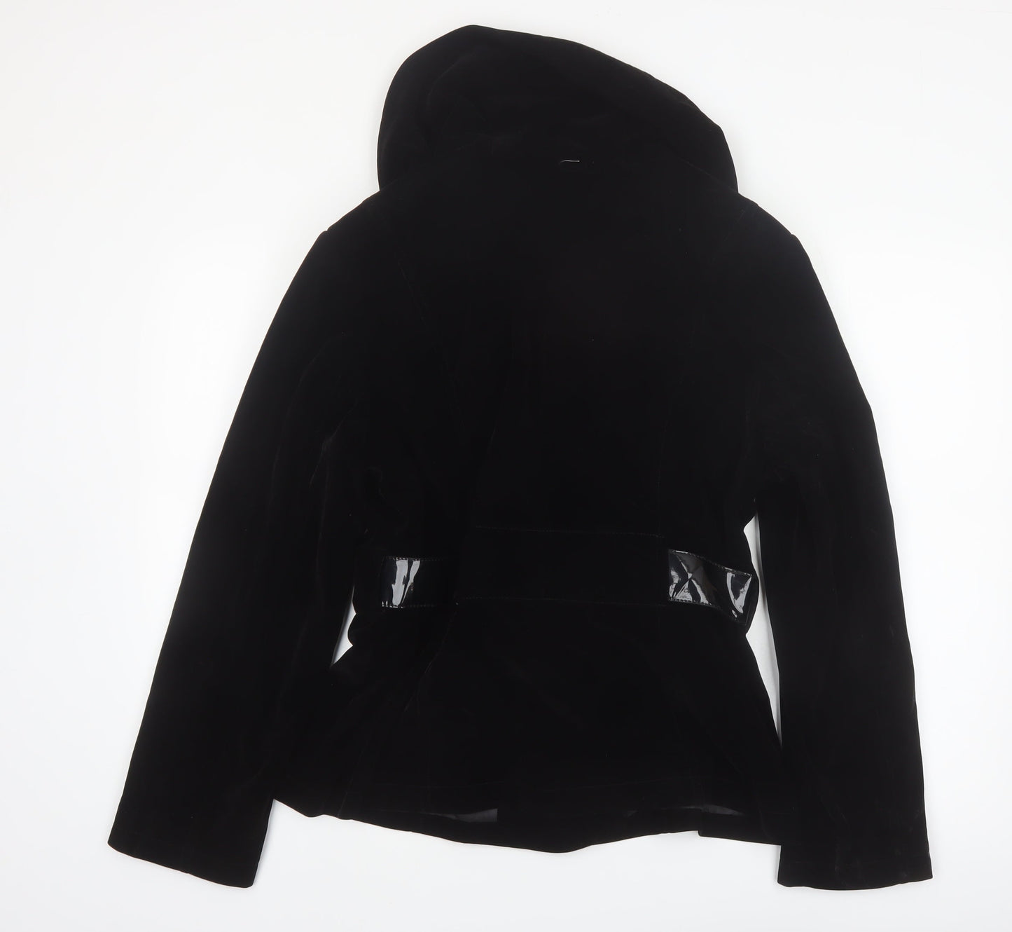 Giacca Women's Black Velvet Short Belted Pea Coat Jacket L