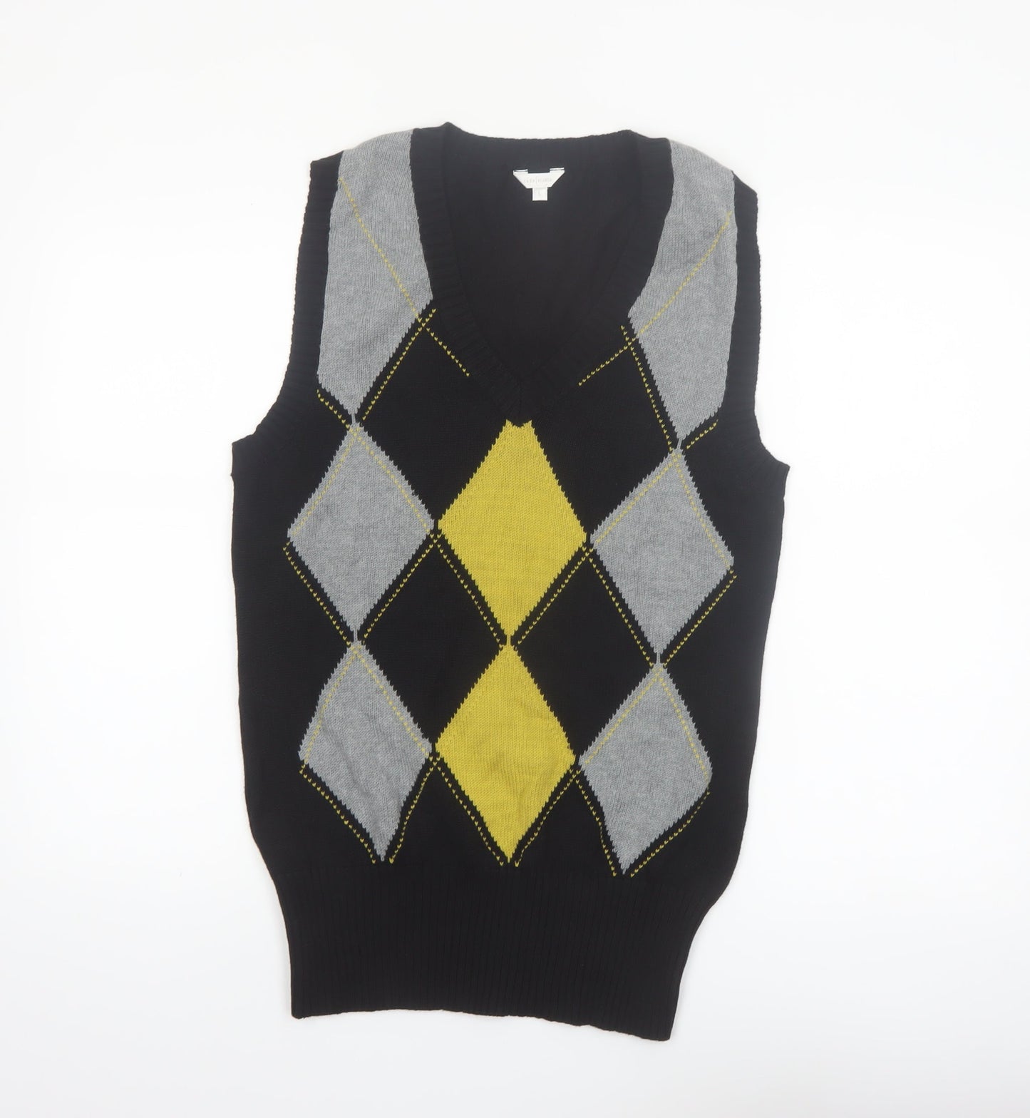 Casa Blanca Men's Black Argyle V-Neck Cotton Knit Vest L