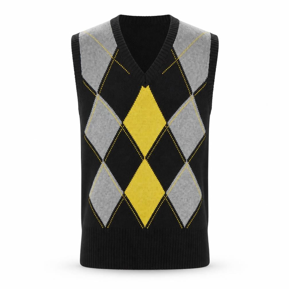 Casa Blanca Men's Black Argyle V-Neck Cotton Knit Vest L