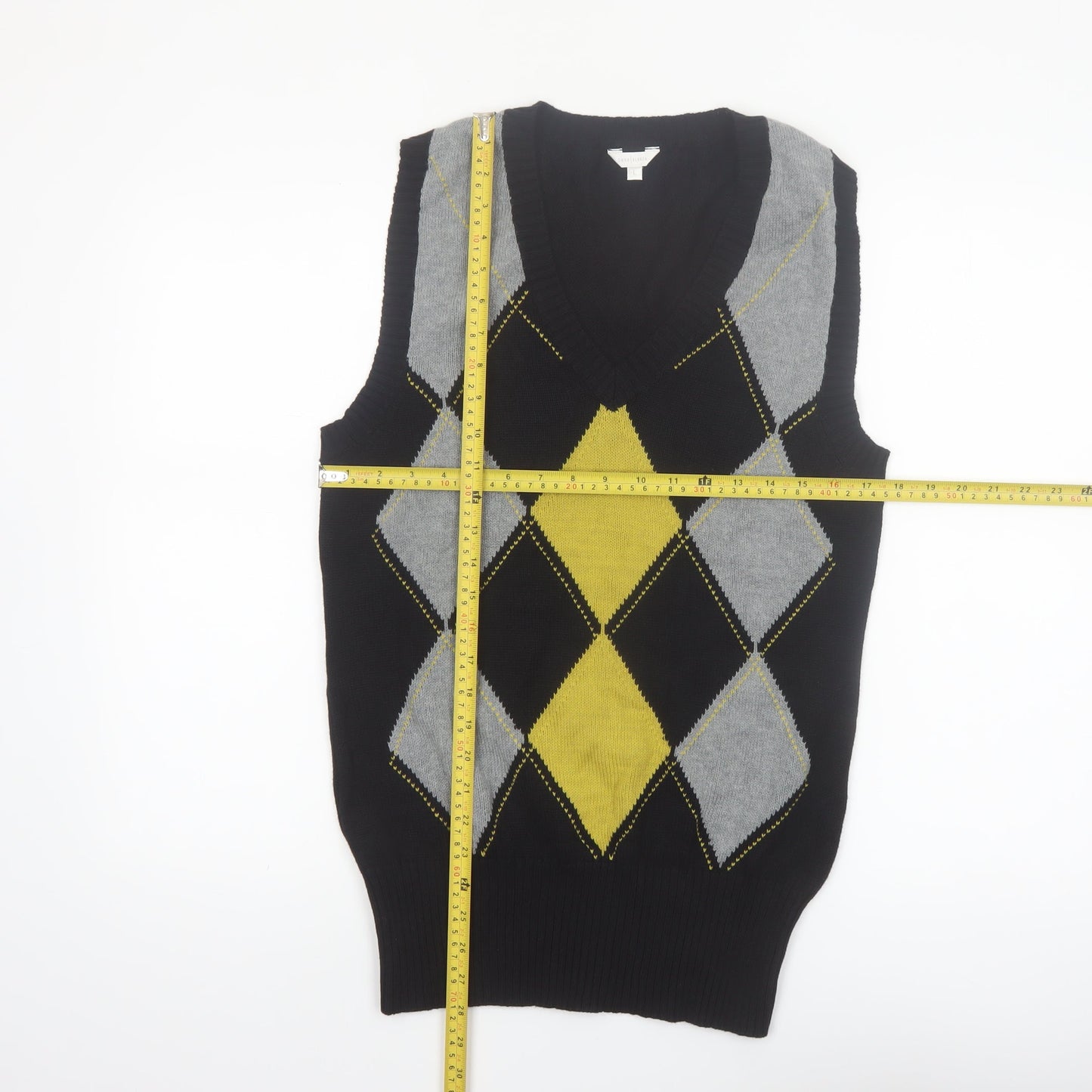 Casa Blanca Men's Black Argyle V-Neck Cotton Knit Vest L