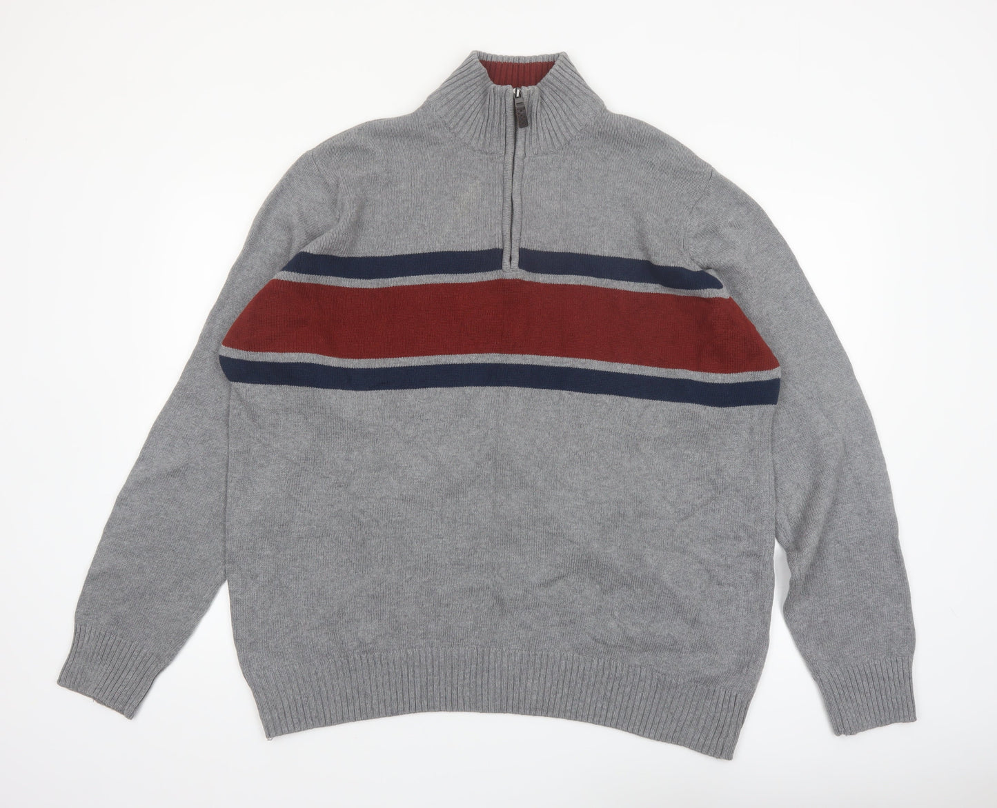 Eddie Bauer Men's Grey XL Half Zip Cotton Jumper High Neck Knit