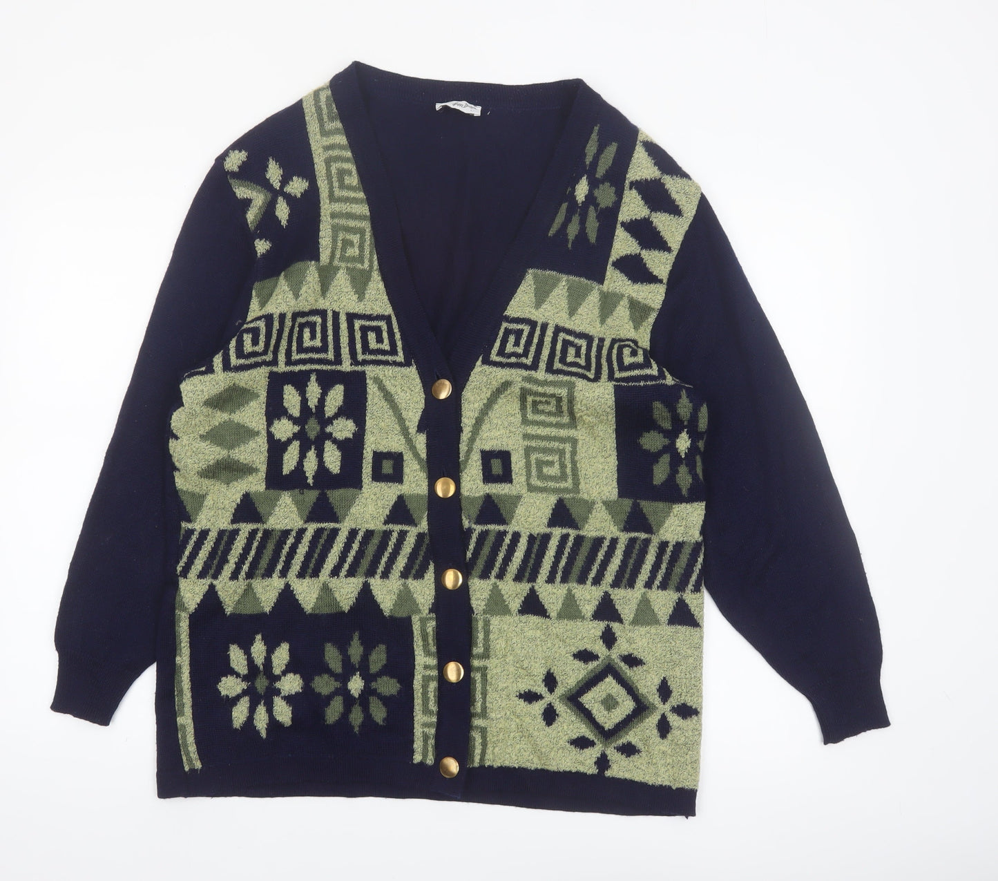 Collection Hip Design Women's Blue Geometric Wool Blend Cardigan Size 14