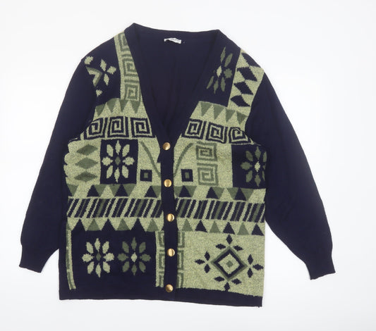 Collection Hip Design Women's Blue Geometric Wool Blend Cardigan Size 14