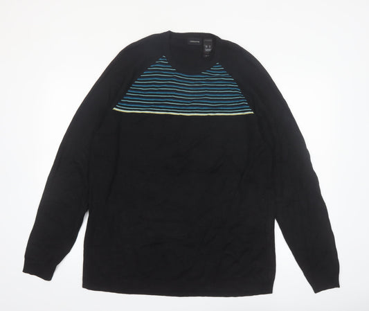 Claiborne Men’s Black XL Silk Blend Striped Pullover Jumper