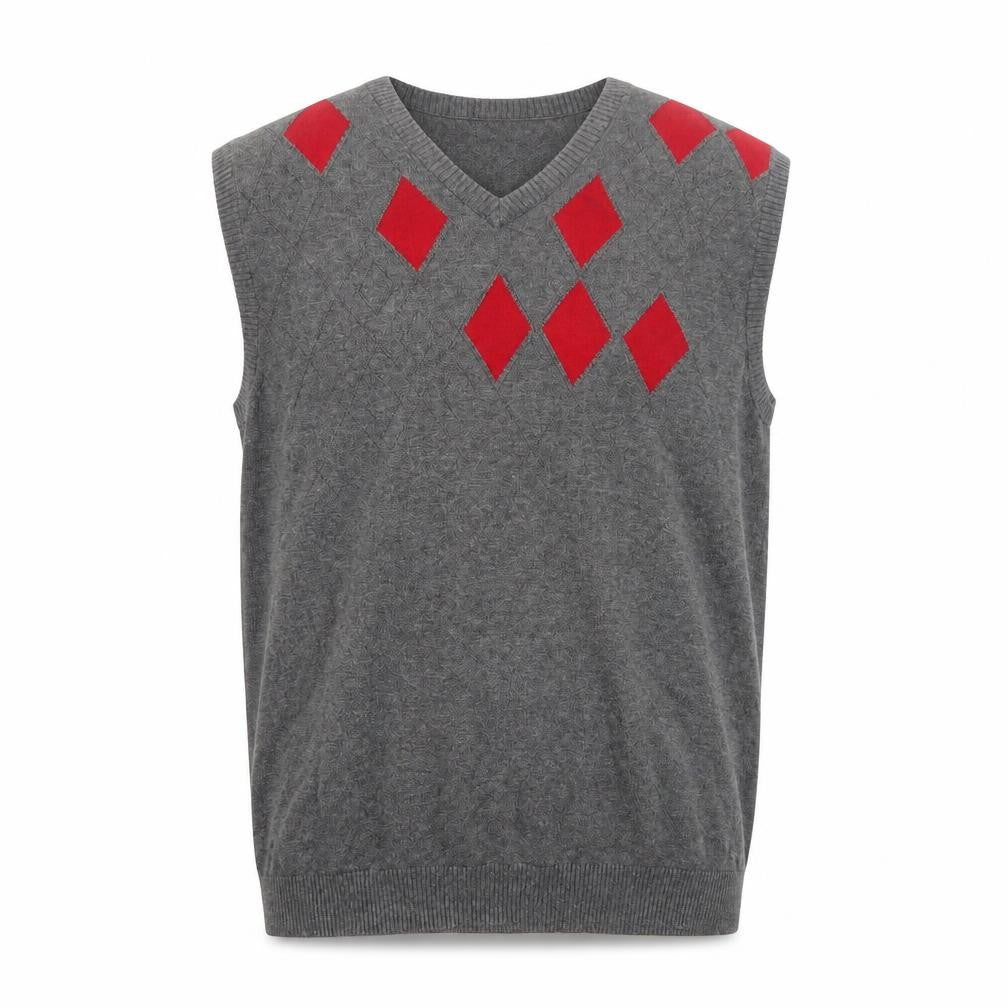 Zenformen Mens Grey Argyle Diamond Cotton Knit V-Neck Sweater Vest L