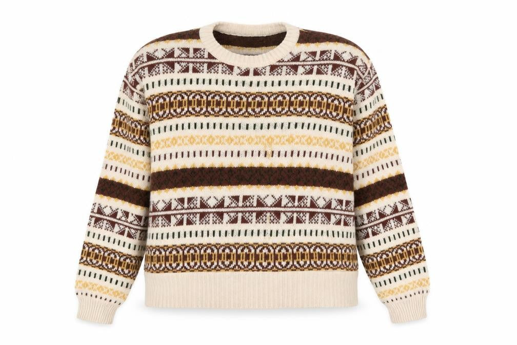 Vintage Women Beige Fair Isle Wool Jumper XL