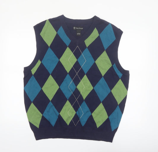Pro Tour Men's Blue Argyle V-Neck Cotton Golf Vest XL